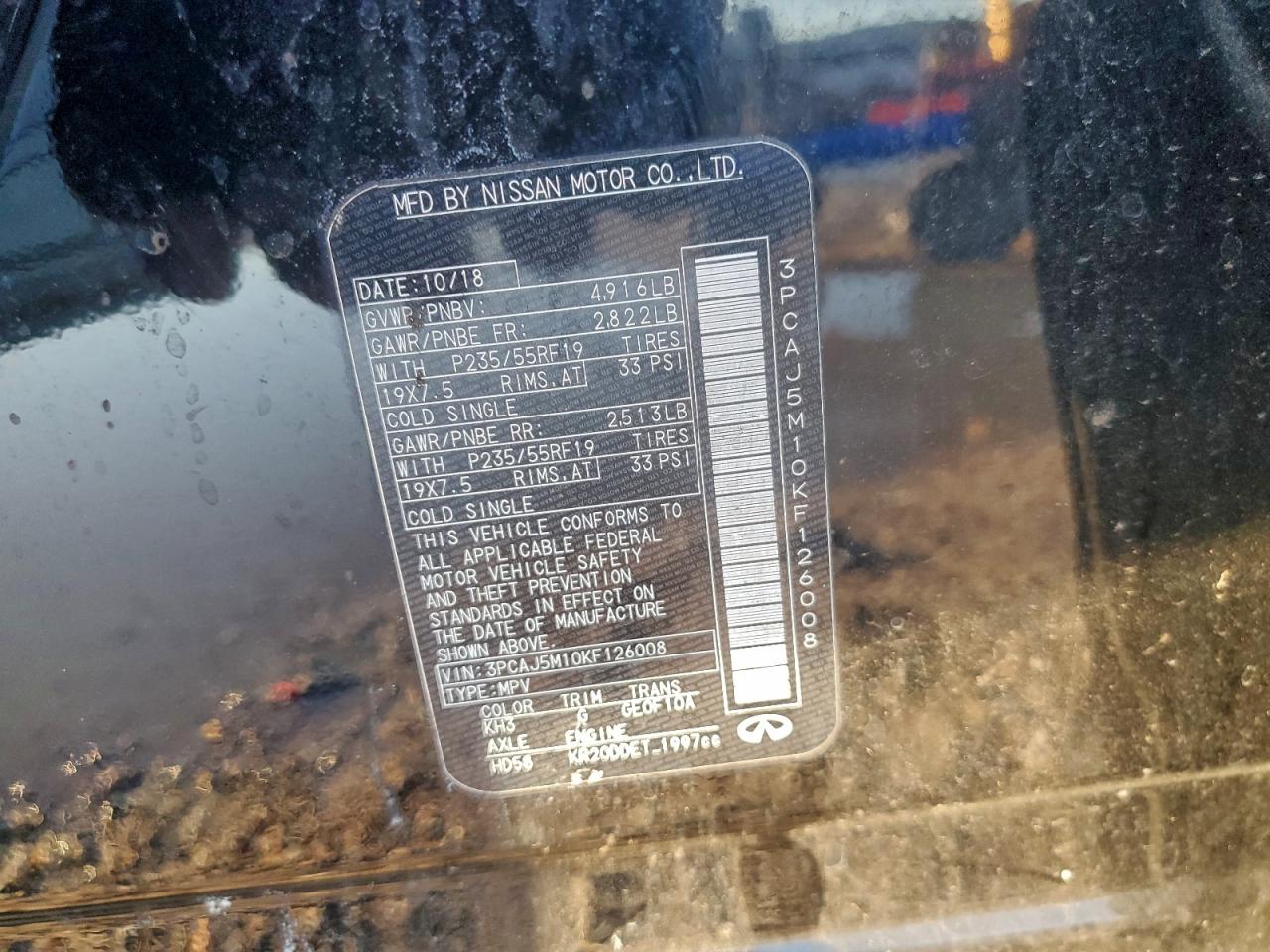 2019 Infiniti Qx50 Essential VIN: 3PCAJ5M10KF126008 Lot: 94047815