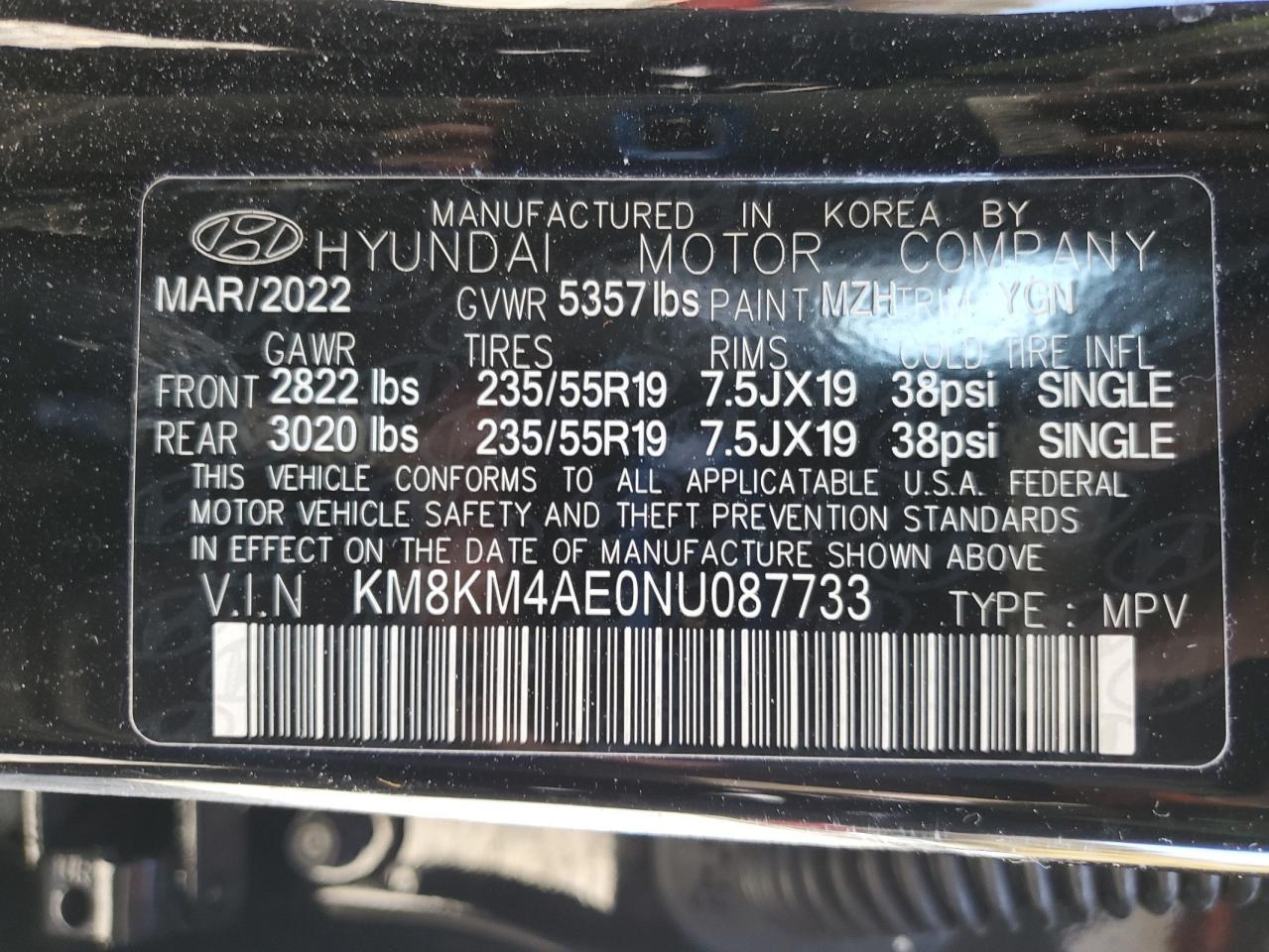 2022 Hyundai Ioniq 5 Se VIN: KM8KM4AE0NU087733 Lot: 91287915