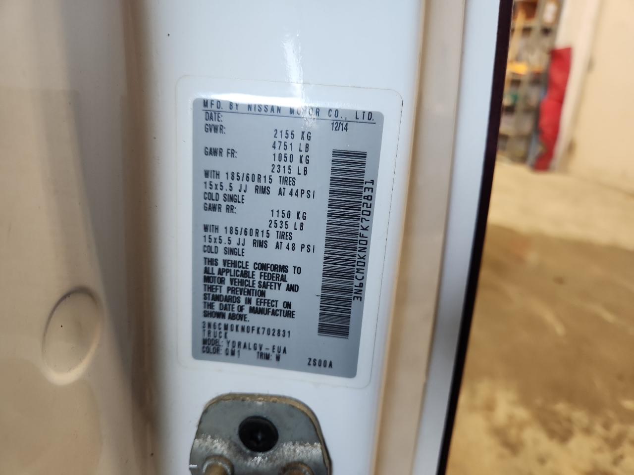 2015 Nissan Nv200 Refrigerated Delivery Van VIN: 3N6CM0KN0FK702831 Lot: 91905515