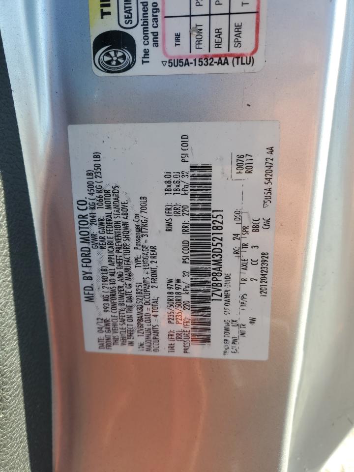 2013 Ford Mustang VIN: 1ZVBP8AM3D5218251 Lot: 91903625