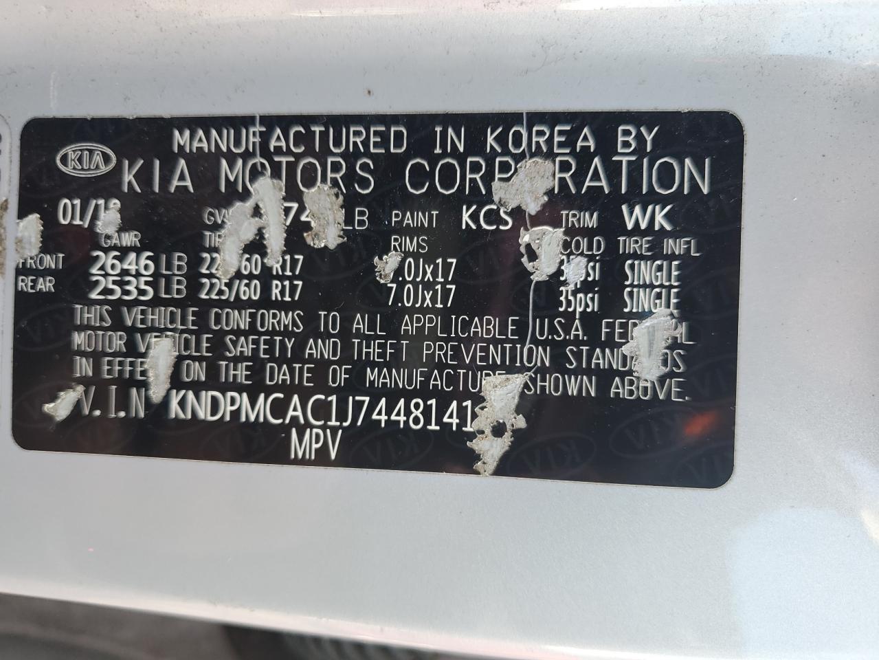 2018 Kia Sportage Lx VIN: KNDPMCAC1J7448141 Lot: 93442725