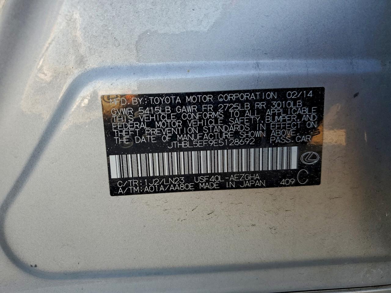 2014 Lexus Ls 460 VIN: JTHBL5EF9E5128692 Lot: 94379755