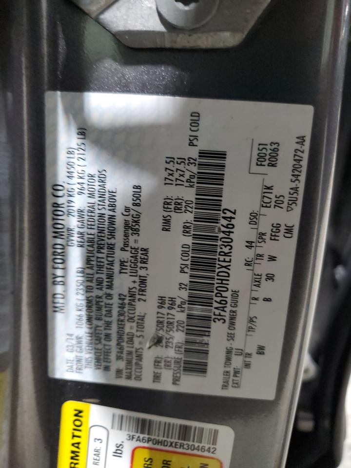 2014 Ford Fusion Se VIN: 3FA6P0HDXER304642 Lot: 93000395