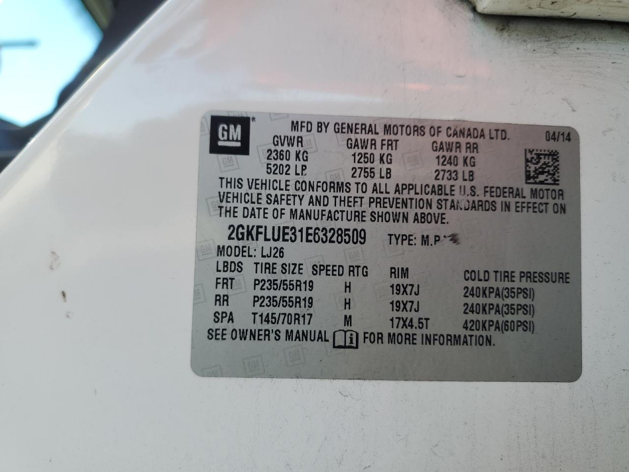 2014 GMC Terrain Denali VIN: 2GKFLUE31E6328509 Lot: 91560345