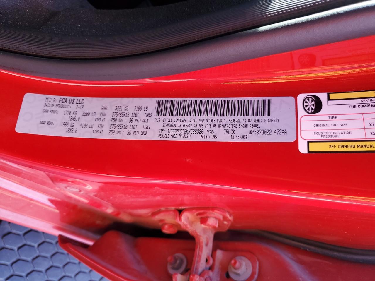 2019 Ram 1500 Tradesman VIN: 1C6SRFCT2KN586320 Lot: 92709195