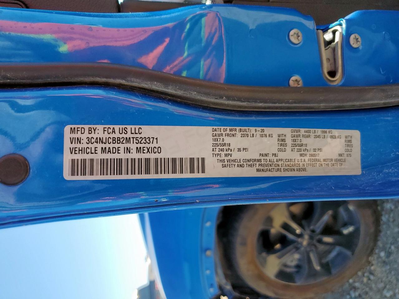 2021 Jeep Compass Latitude VIN: 3C4NJCBB2MT523371 Lot: 91487025