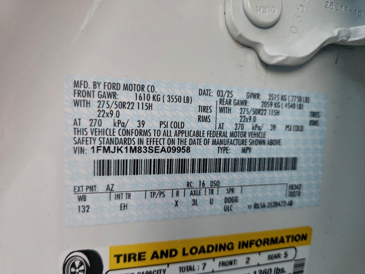 2025 Ford Expedition Max Platinum VIN: 1FMJK1M83SEA09958 Lot: 93766495