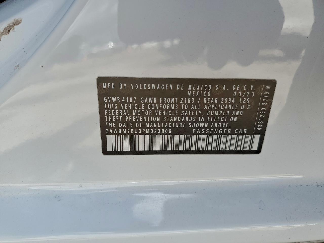 2023 Volkswagen Jetta Sport VIN: 3VWBM7BU0PM023806 Lot: 94341475