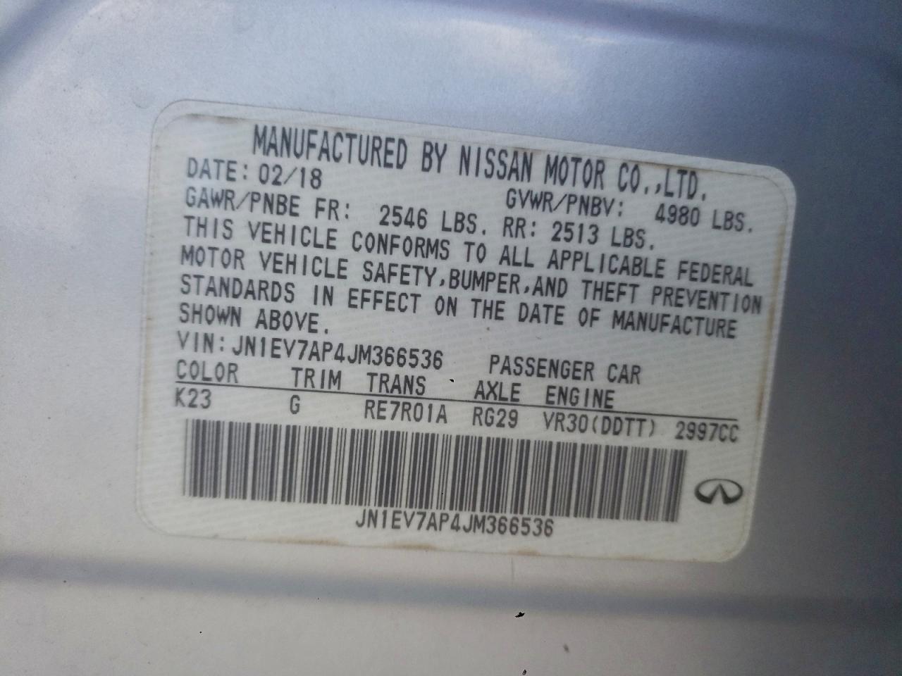 2018 Infiniti Q50 Luxe VIN: JN1EV7AP4JM366536 Lot: 94232895