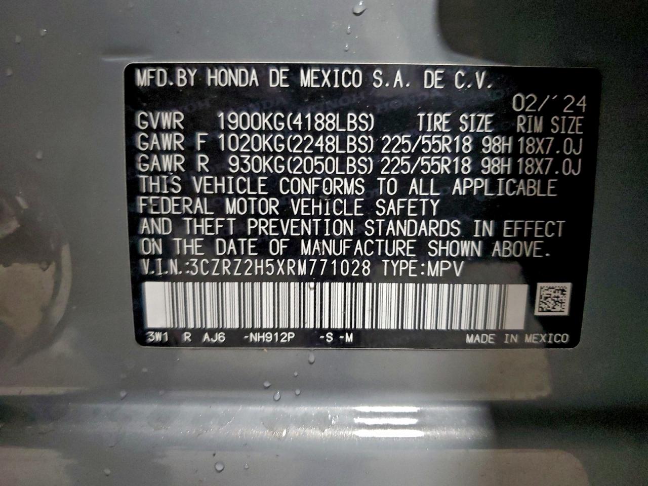 2024 Honda Hr-V Sport VIN: 3CZRZ2H5XRM771028 Lot: 94709645