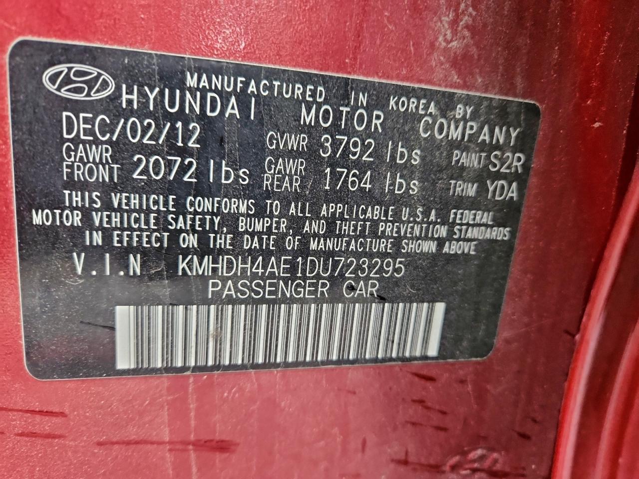 2013 Hyundai Elantra Gls VIN: KMHDH4AE1DU723295 Lot: 93044755