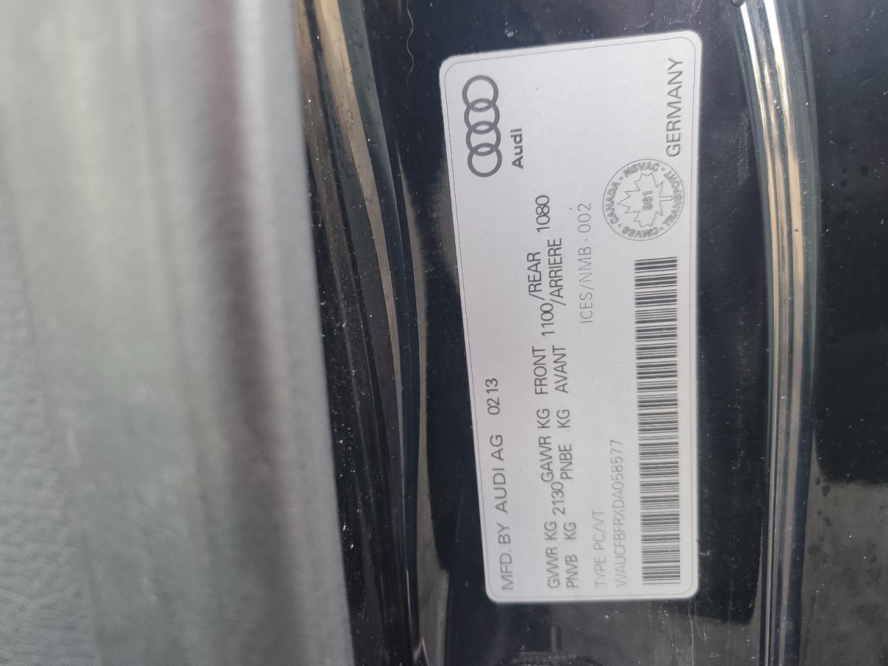 2013 Audi A5 Premium VIN: WAUCFBFRXDA058577 Lot: 91223995