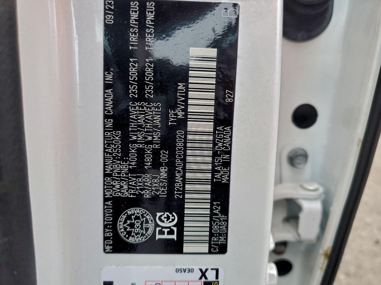 2023 Lexus Rx 350 Base VIN: 2T2BAMCA0PC038020 Lot: 93963975