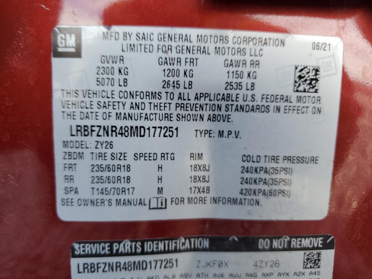 2021 Buick Envision Essence VIN: LRBFZNR48MD177251 Lot: 92019835
