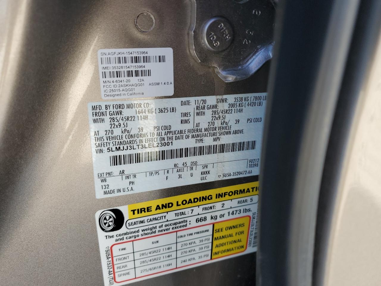 2020 Lincoln Navigator L Reserve VIN: 5LMJJ3LT3LEL23001 Lot: 90335895