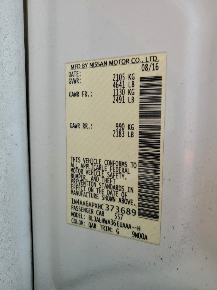 2017 Nissan Maxima 3.5S VIN: 1N4AA6APXHC373689 Lot: 93670255