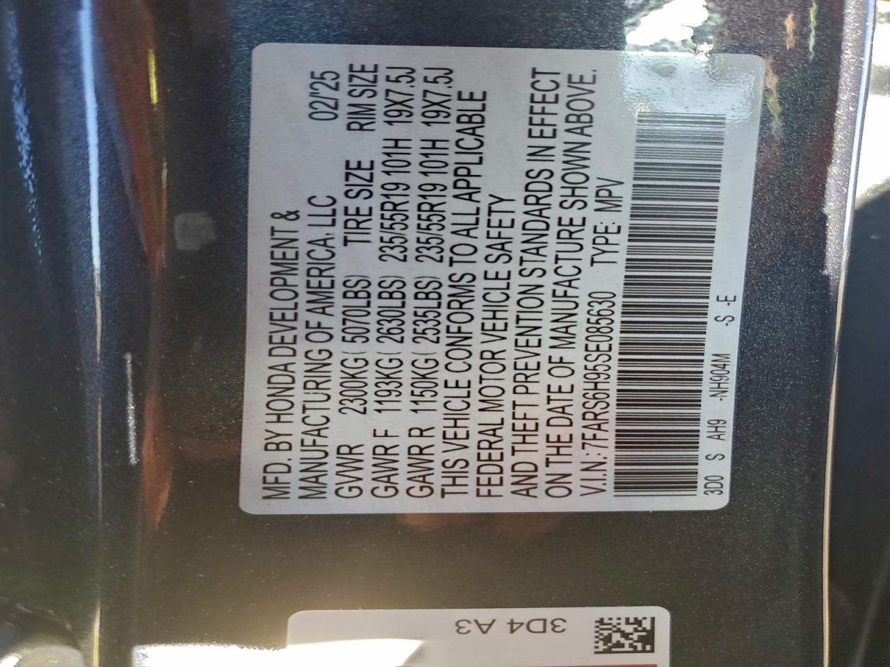 2025 Honda Cr-V Sport Touring VIN: 7FARS6H95SE085630 Lot: 94648675