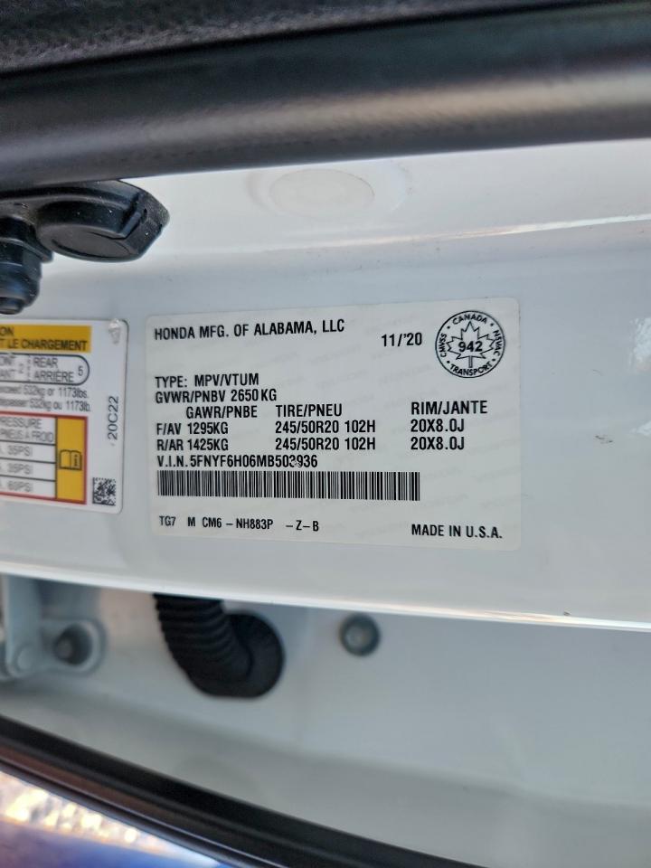 2021 Honda Pilot Elite VIN: 5FNYF6H06MB503936 Lot: 92138095