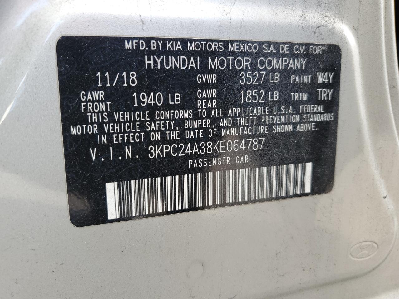 2019 Hyundai Accent Se VIN: 3KPC24A38KE064787 Lot: 92480755