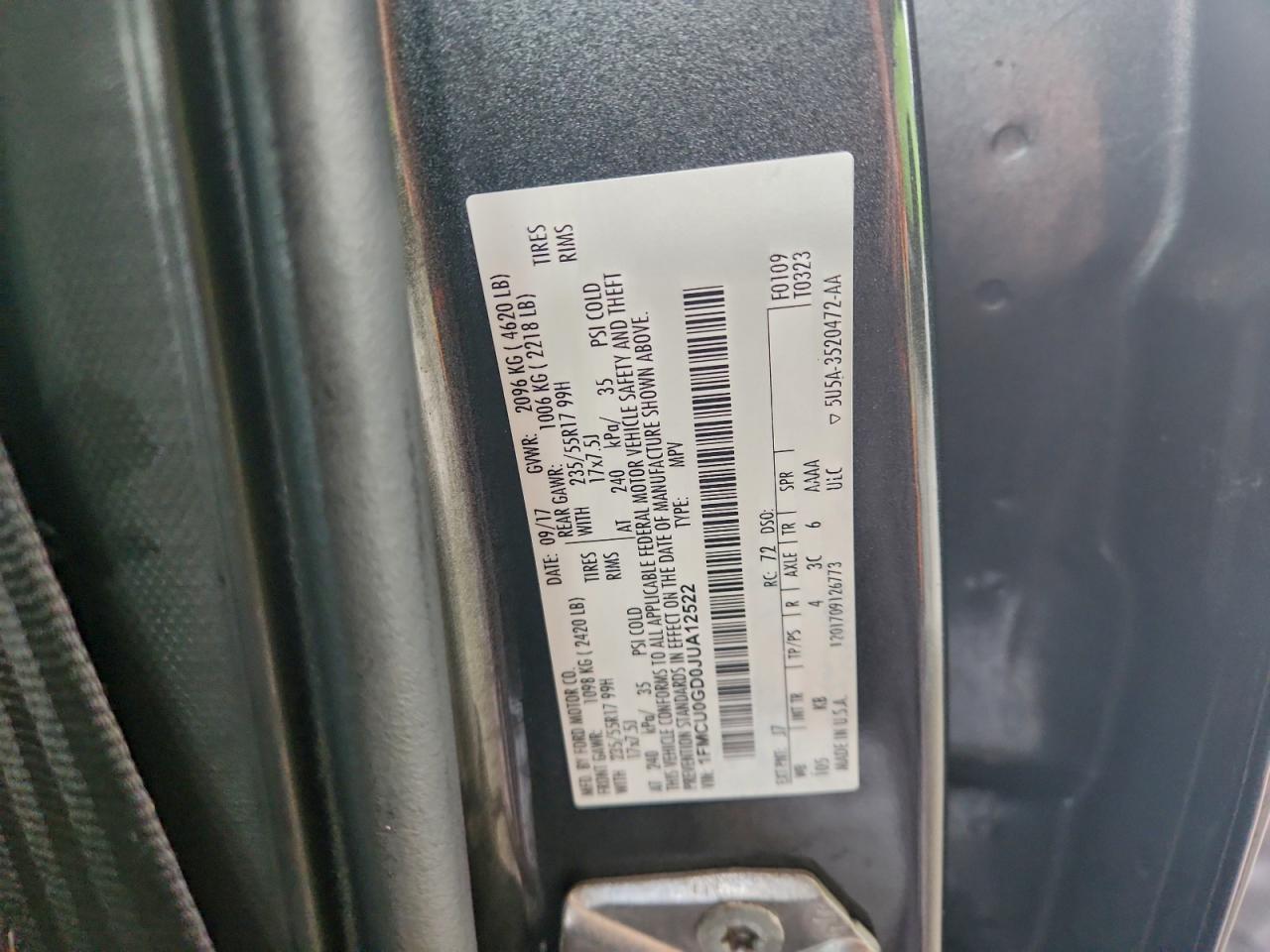 2018 Ford Escape Se VIN: 1FMCU0GD0JUA12522 Lot: 94669195