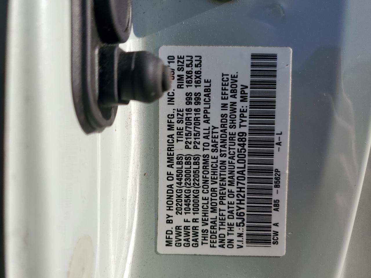 2010 Honda Element Ex VIN: 5J6YH2H70AL005489 Lot: 93094185