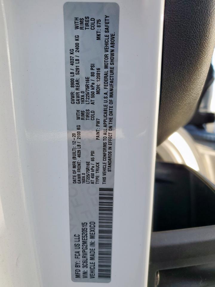 2021 Ram Promaster 2500 Delivery Van VIN: 3C6LRVPG2ME520515 Lot: 93217105