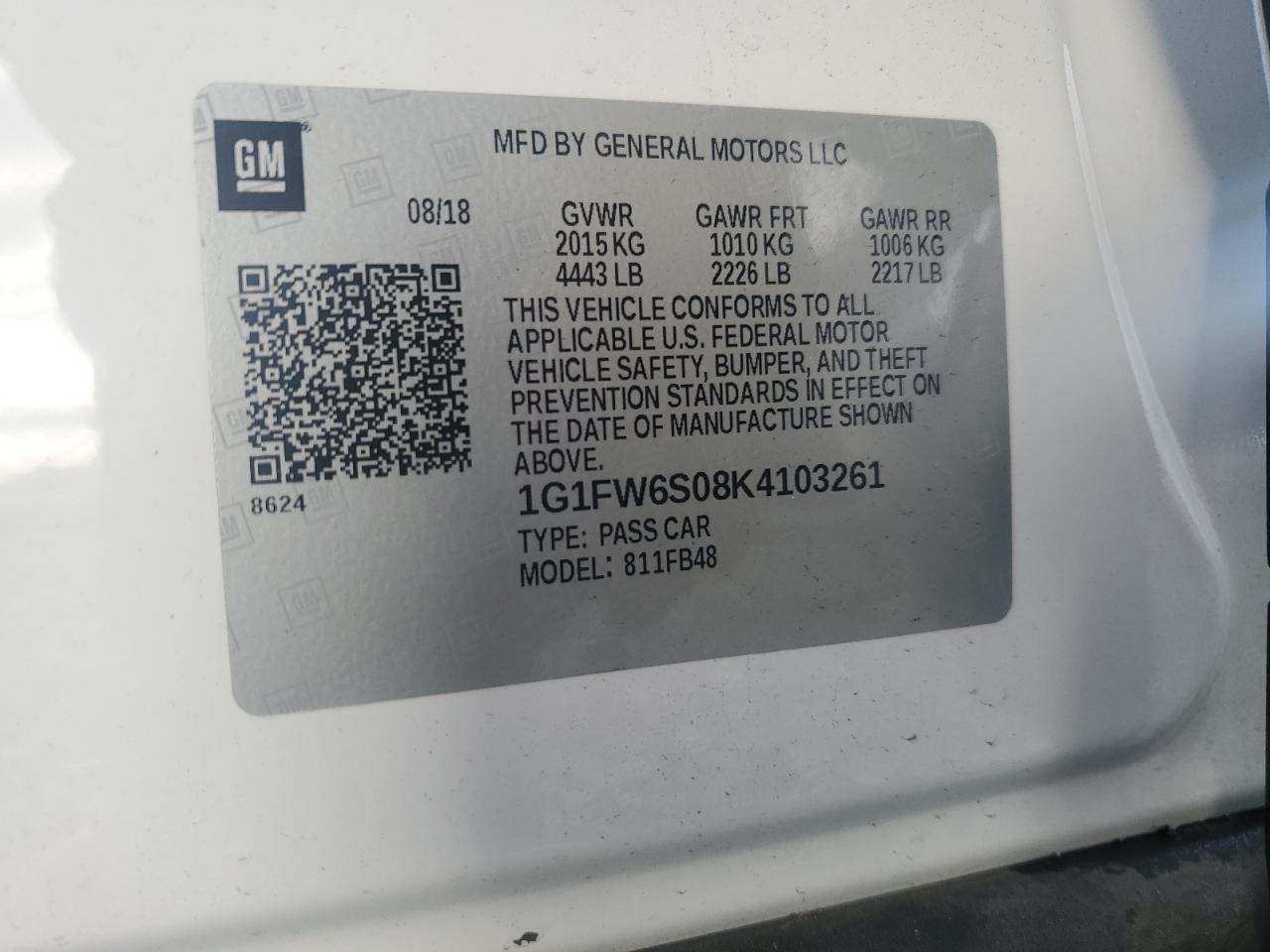 2019 Chevrolet Bolt Ev Lt VIN: 1G1FW6S08K4103261 Lot: 93284135