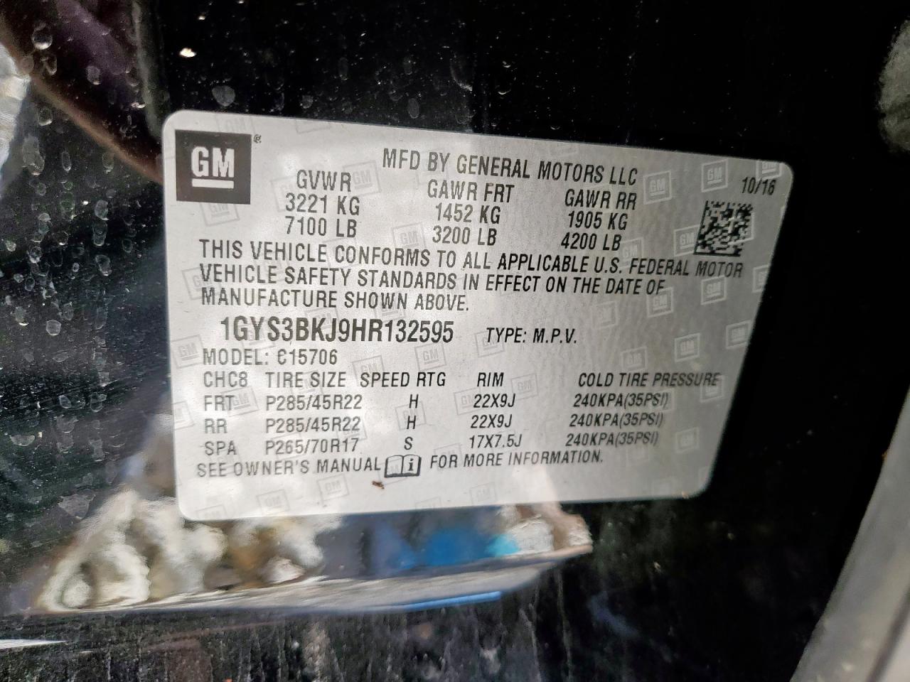 2017 Cadillac Escalade Luxury VIN: 1GYS3BKJ9HR132595 Lot: 91412955