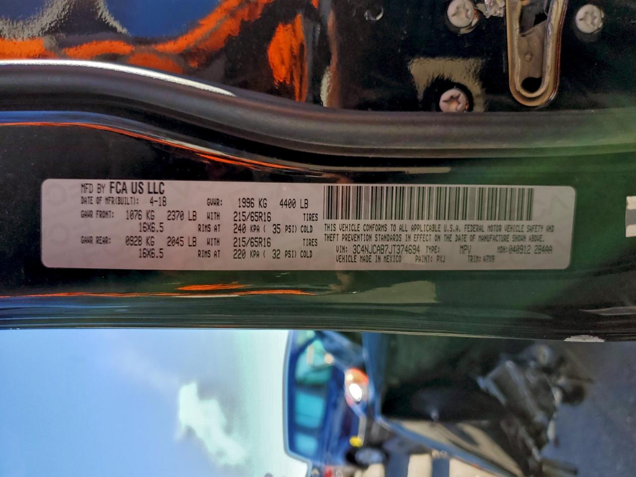 2018 Jeep Compass Sport VIN: 3C4NJCAB7JT374694 Lot: 93862995