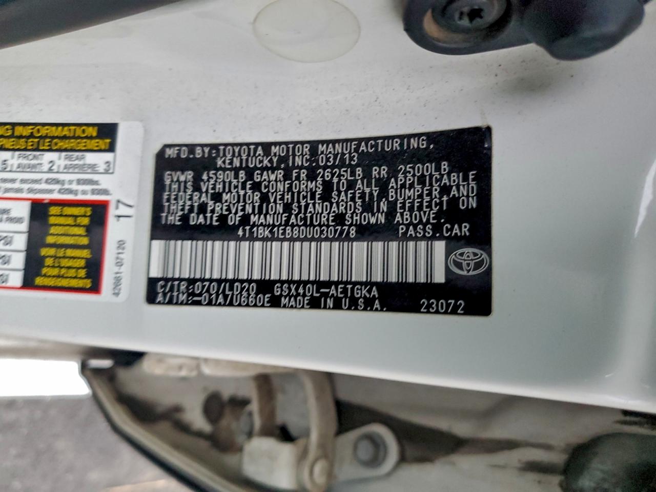 2013 Toyota Avalon Base VIN: 4T1BK1EB8DU030778 Lot: 93280175