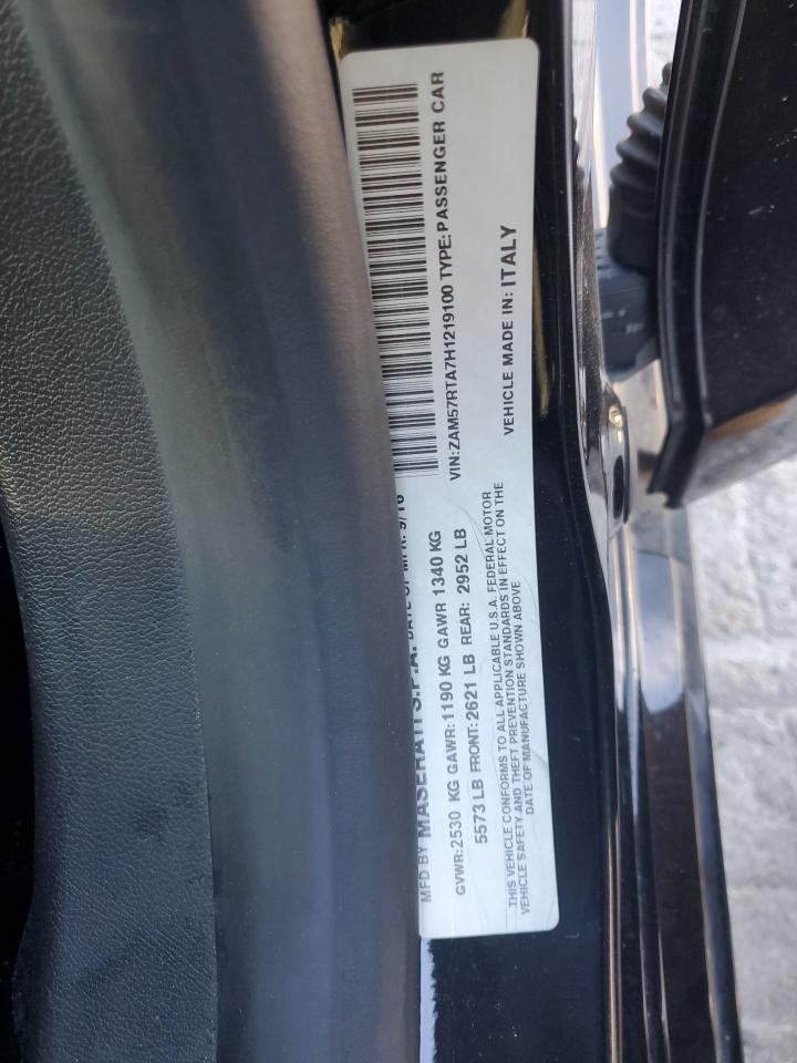 2017 Maserati Ghibli S VIN: ZAM57RTA7H1219100 Lot: 92807685