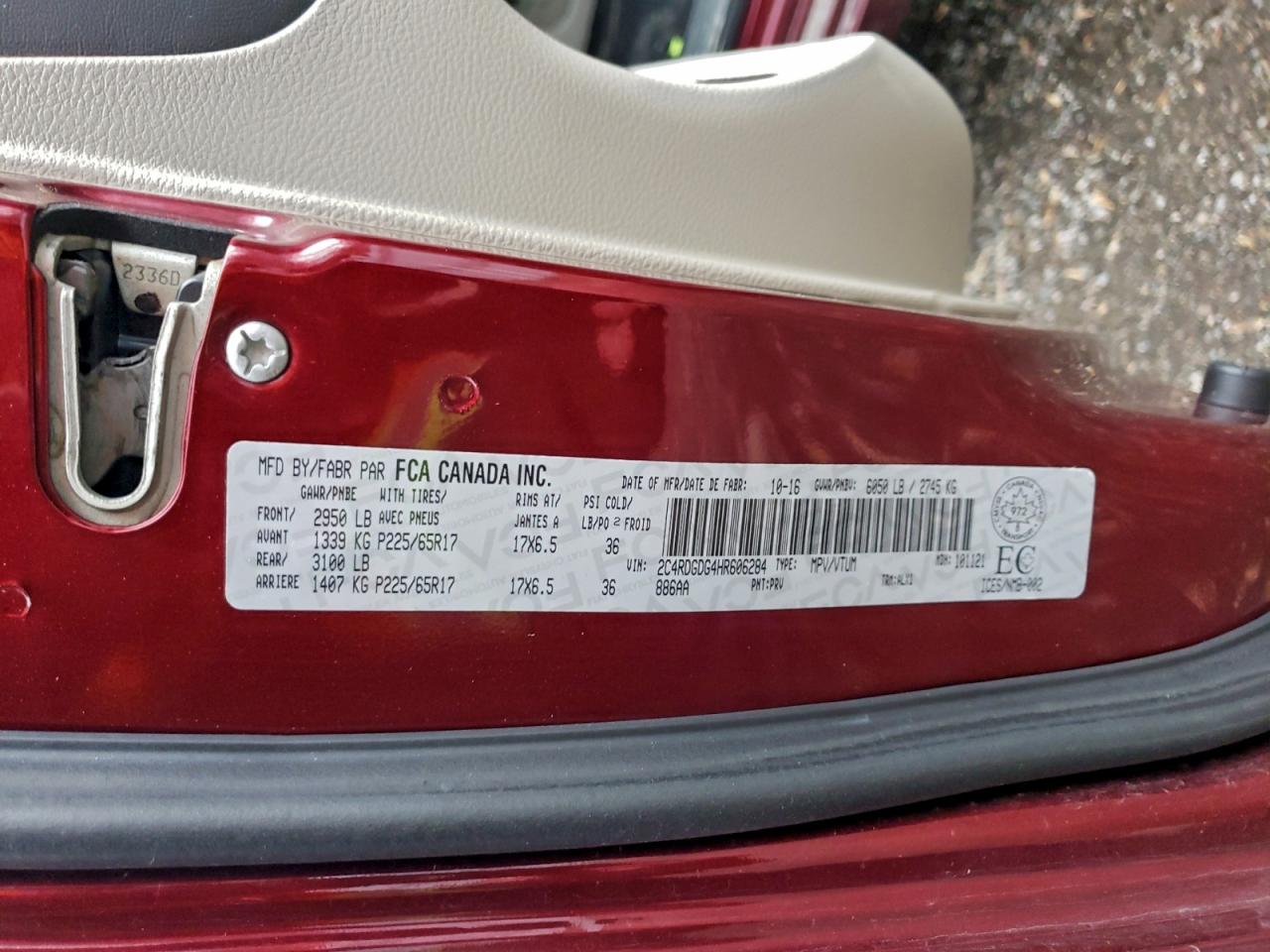 2017 Dodge Grand Caravan Crew VIN: 2C4RDGDG4HR606284 Lot: 94476695