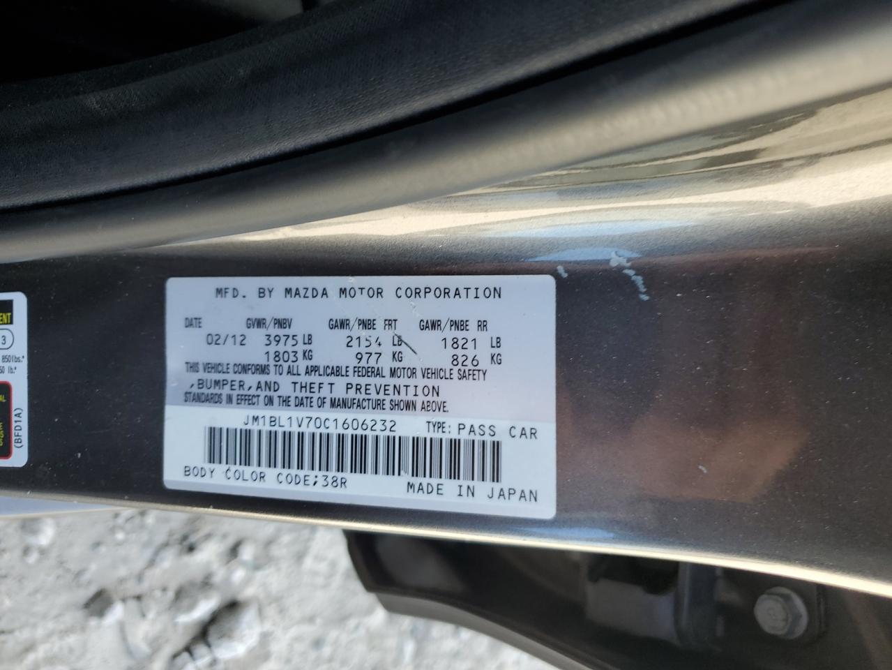 2012 Mazda 3 I VIN: JM1BL1V70C1606232 Lot: 92640035