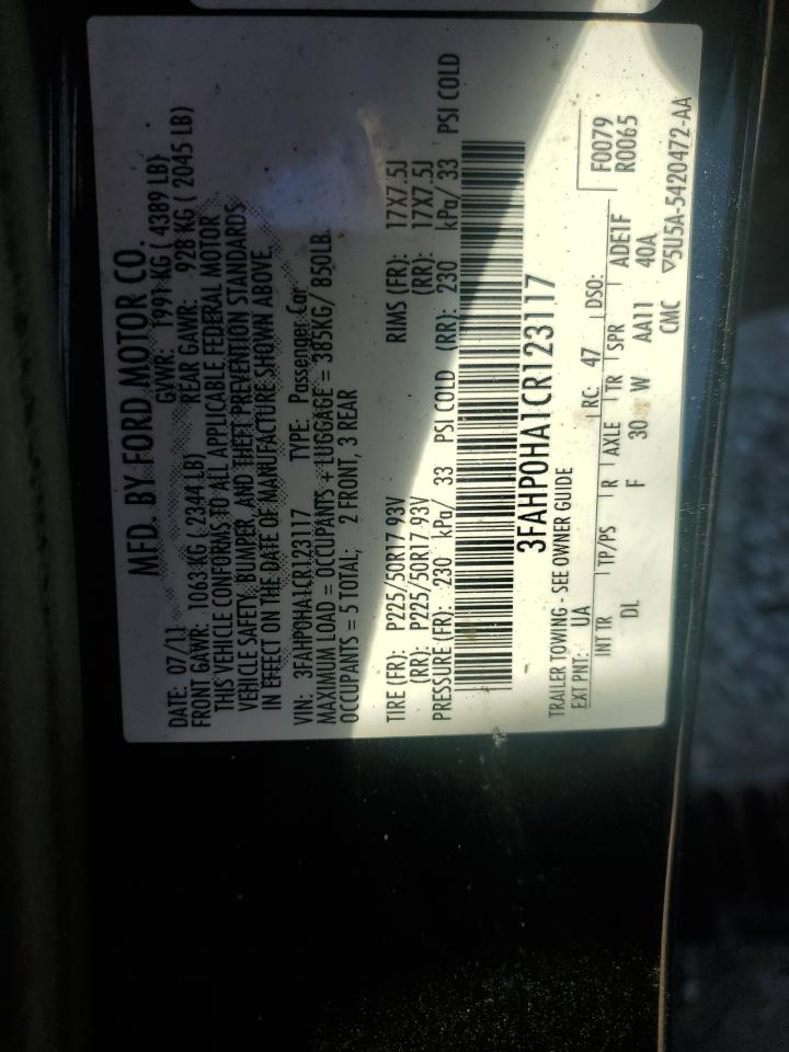 2012 Ford Fusion Se VIN: 3FAHP0HA1CR123117 Lot: 91665815