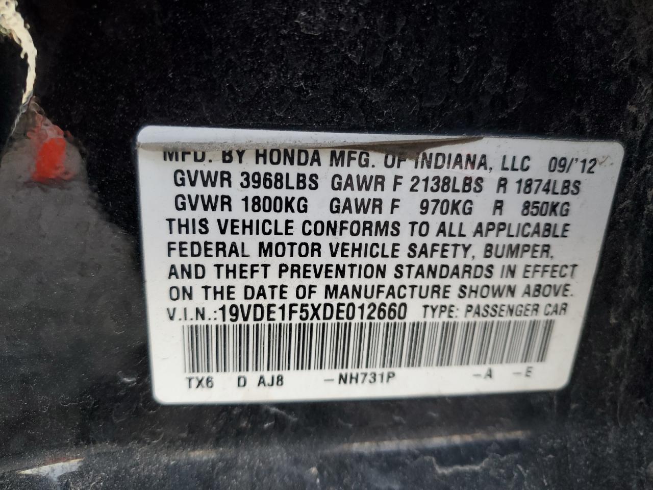 2013 Acura Ilx 20 Premium VIN: 19VDE1F5XDE012660 Lot: 93488915