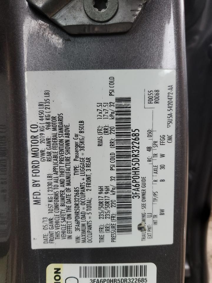 2013 Ford Fusion Se VIN: 3FA6P0HR5DR322685 Lot: 93394445