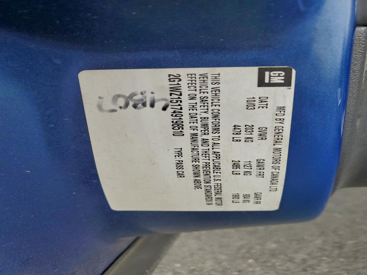 2004 Chevrolet Monte Carlo Ss Supercharged VIN: 2G1WZ151749198510 Lot: 93954825