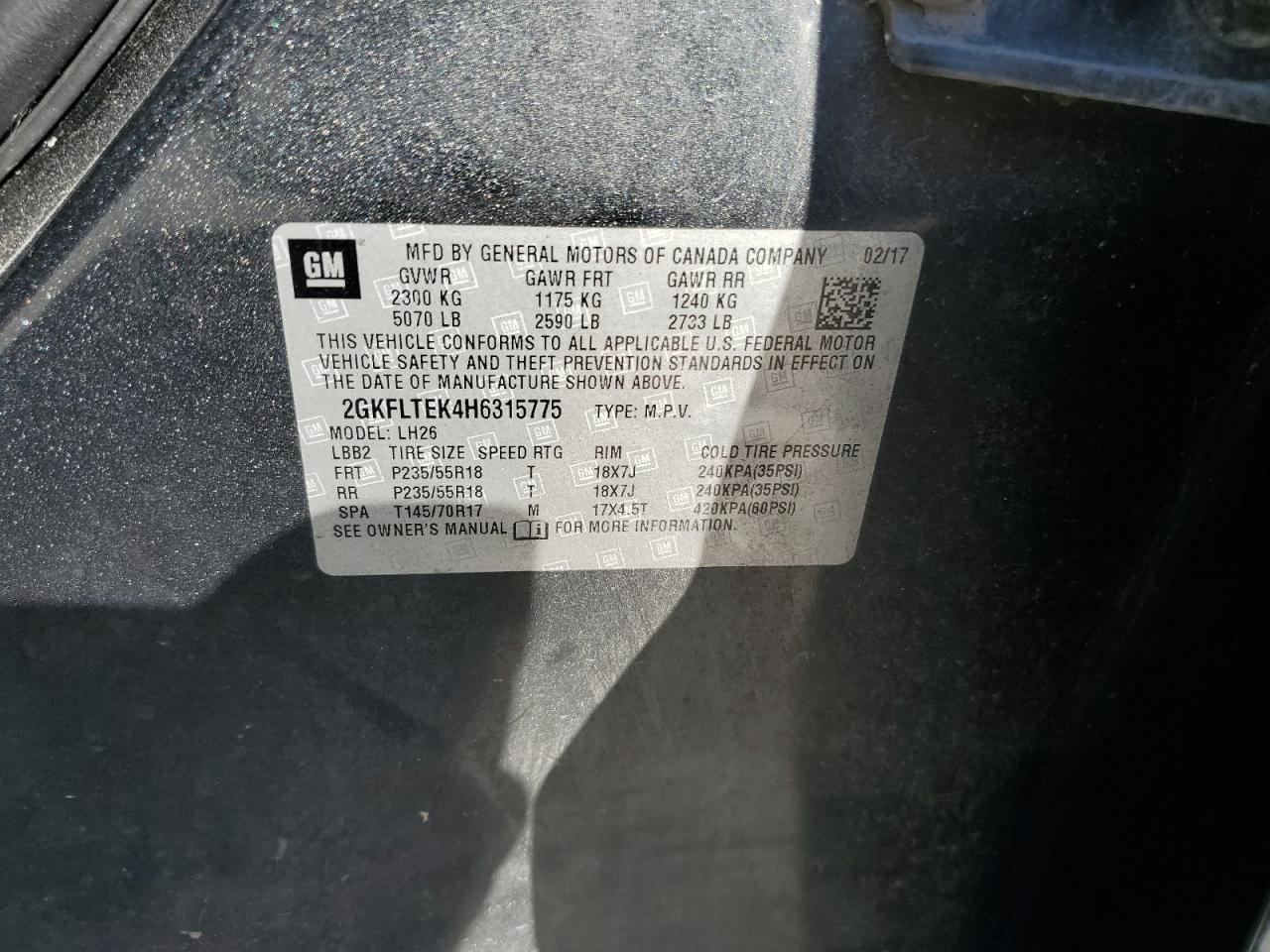 2017 GMC Terrain Sle VIN: 2GKFLTEK4H6315775 Lot: 90347785