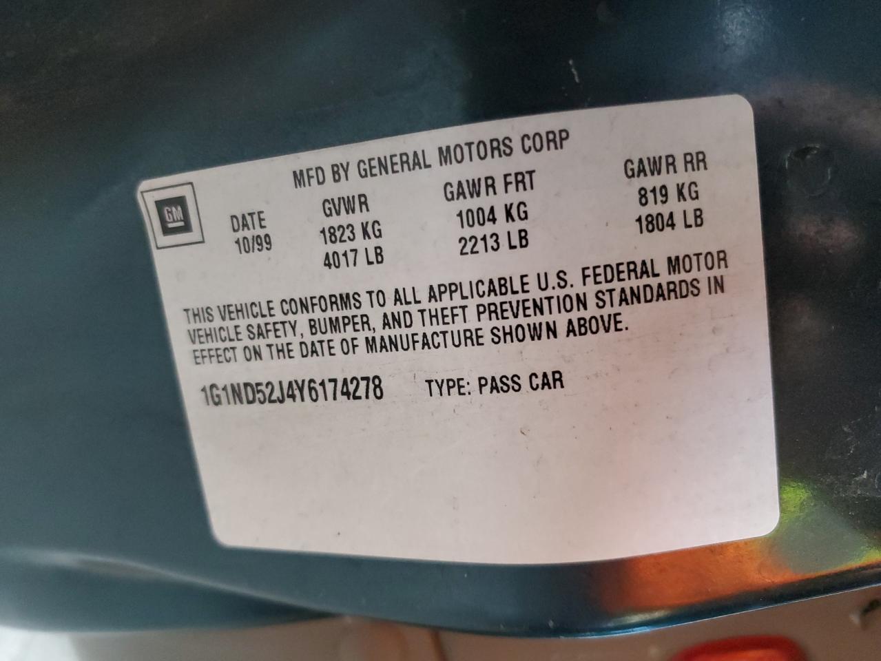 2000 Chevrolet Malibu VIN: 1G1ND52J4Y6174278 Lot: 91319815