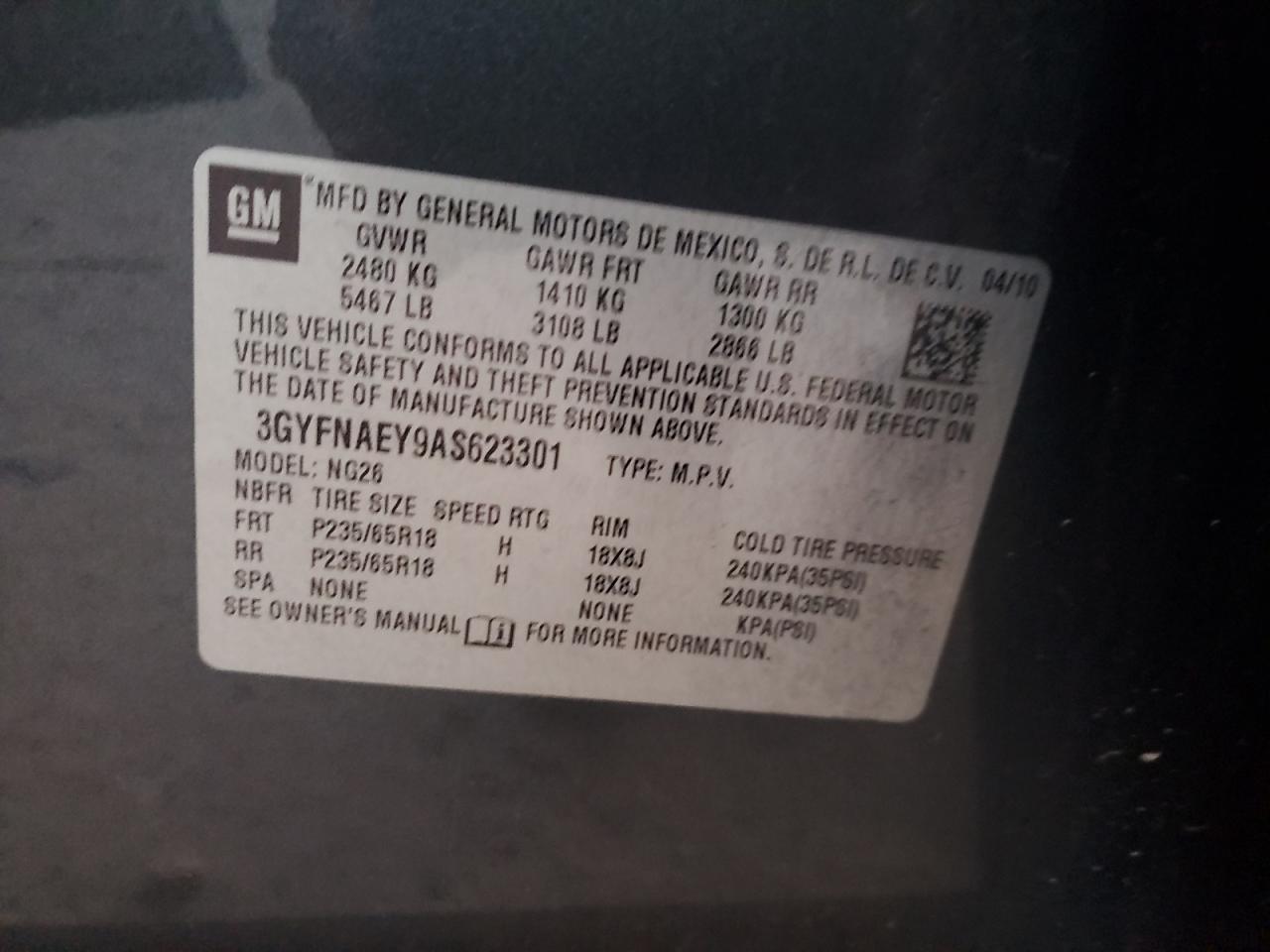 2010 Cadillac Srx Luxury Collection VIN: 3GYFNAEY9AS623301 Lot: 92702505