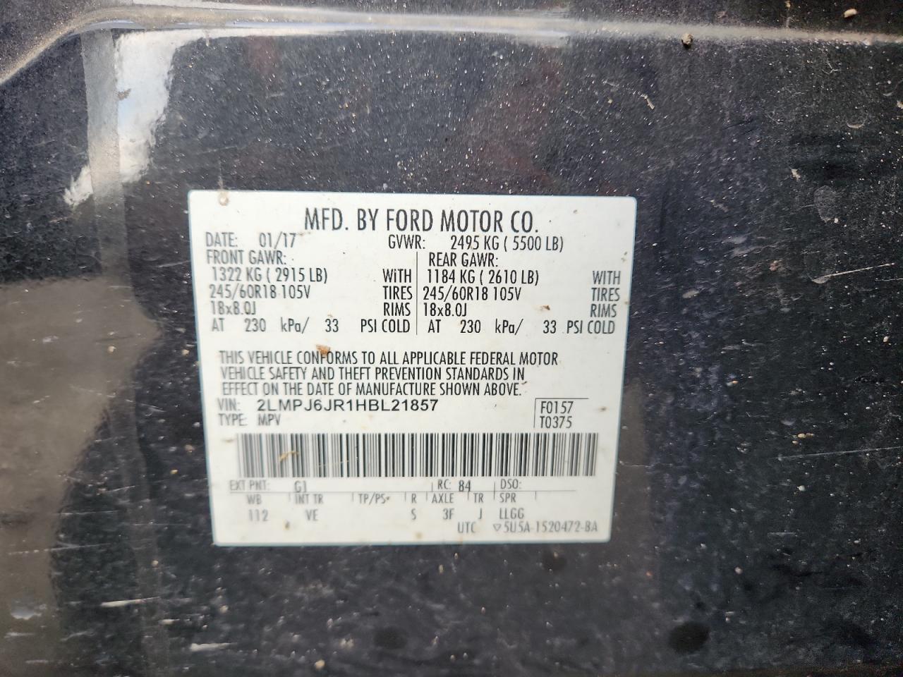 2017 Lincoln Mkx Premiere VIN: 2LMPJ6JR1HBL21857 Lot: 93141965