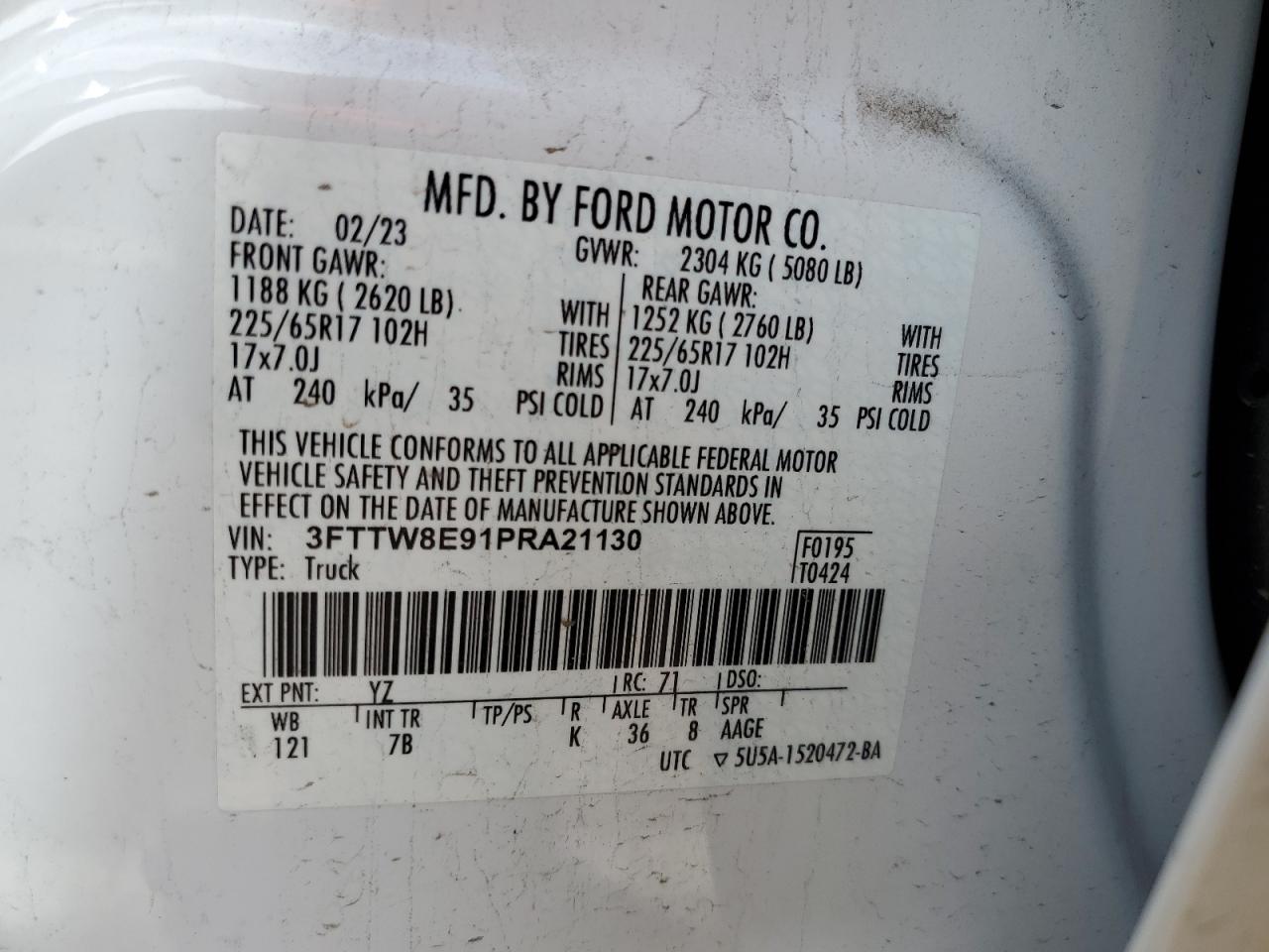 2023 Ford Maverick Xl VIN: 3FTTW8E91PRA21130 Lot: 91235605