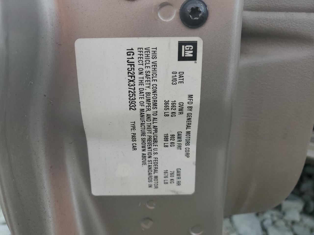 2003 Chevrolet Cavalier Ls VIN: 1G1JF52FX37253932 Lot: 93514045