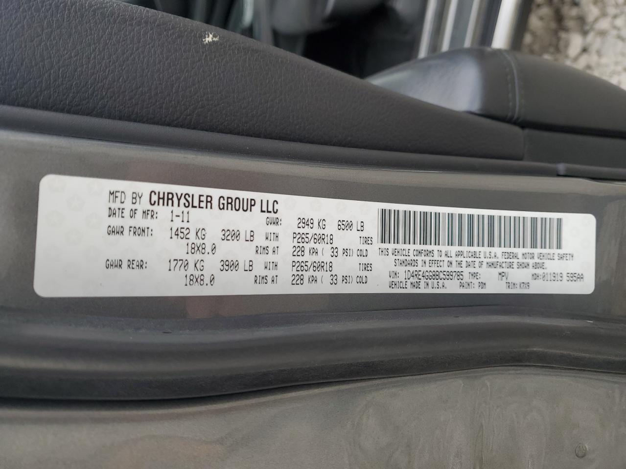 2011 Dodge Durango Crew VIN: 1D4RE4GG8BC599785 Lot: 91249625