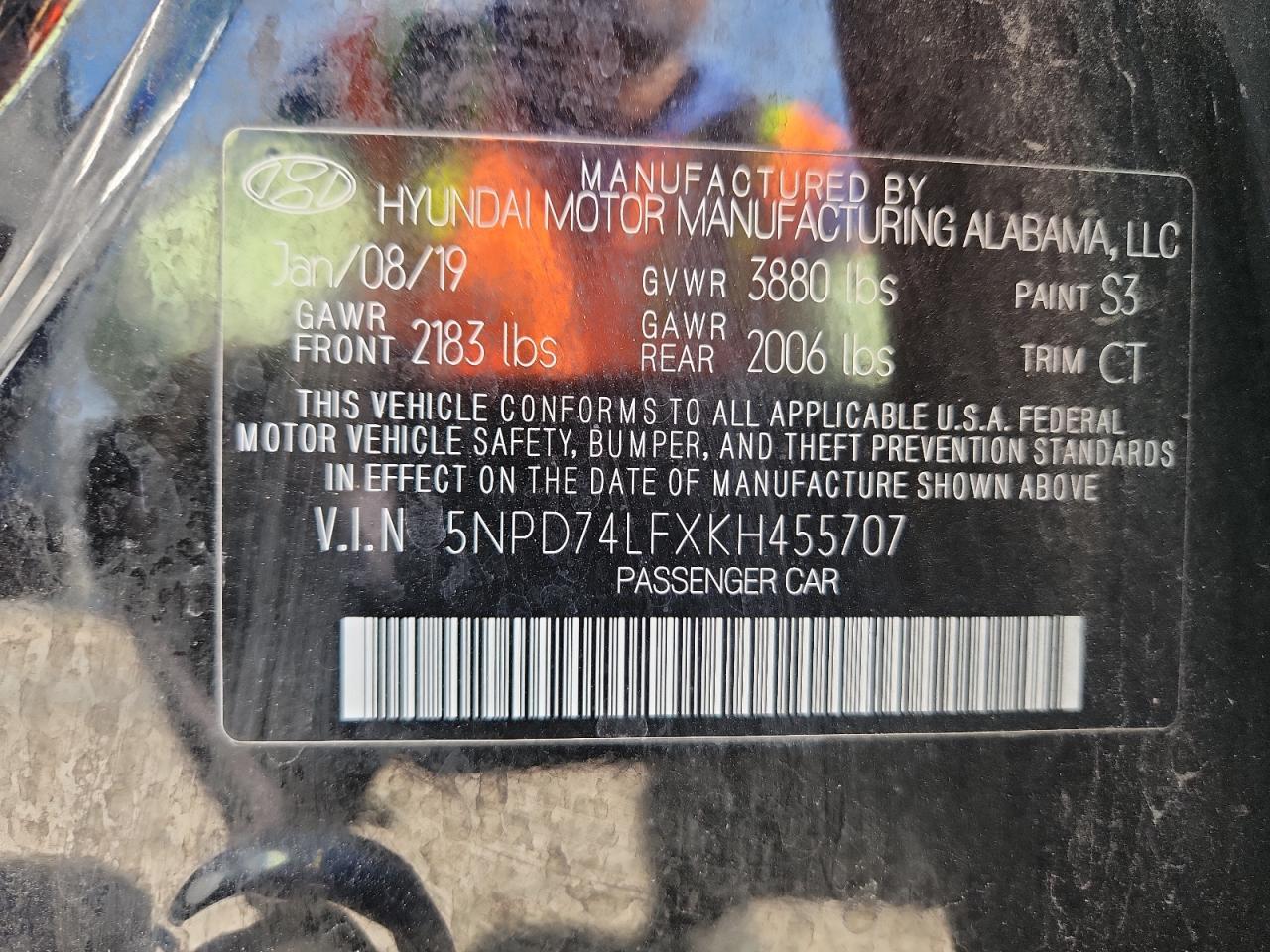 2019 Hyundai Elantra Se VIN: 5NPD74LFXKH455707 Lot: 93046725