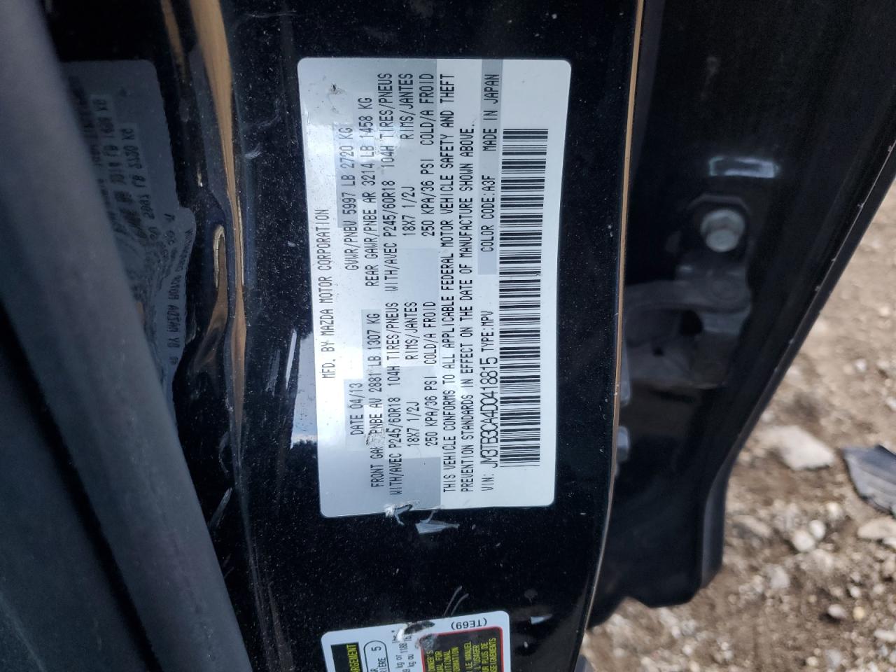 2013 Mazda Cx-9 Touring VIN: JM3TB3CA4D0418815 Lot: 91306145