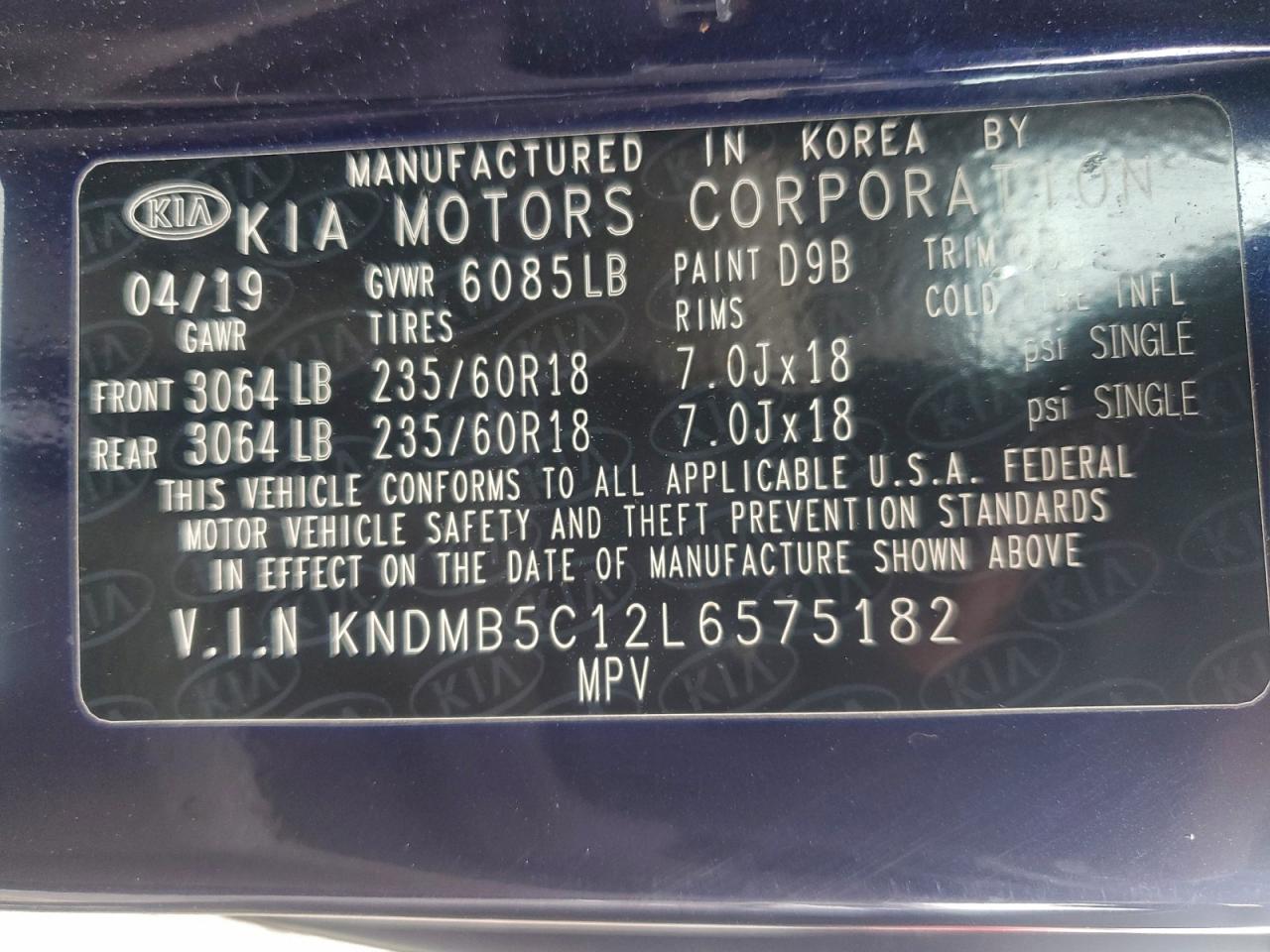 2020 Kia Sedona Lx VIN: KNDMB5C12L6575182 Lot: 93345075