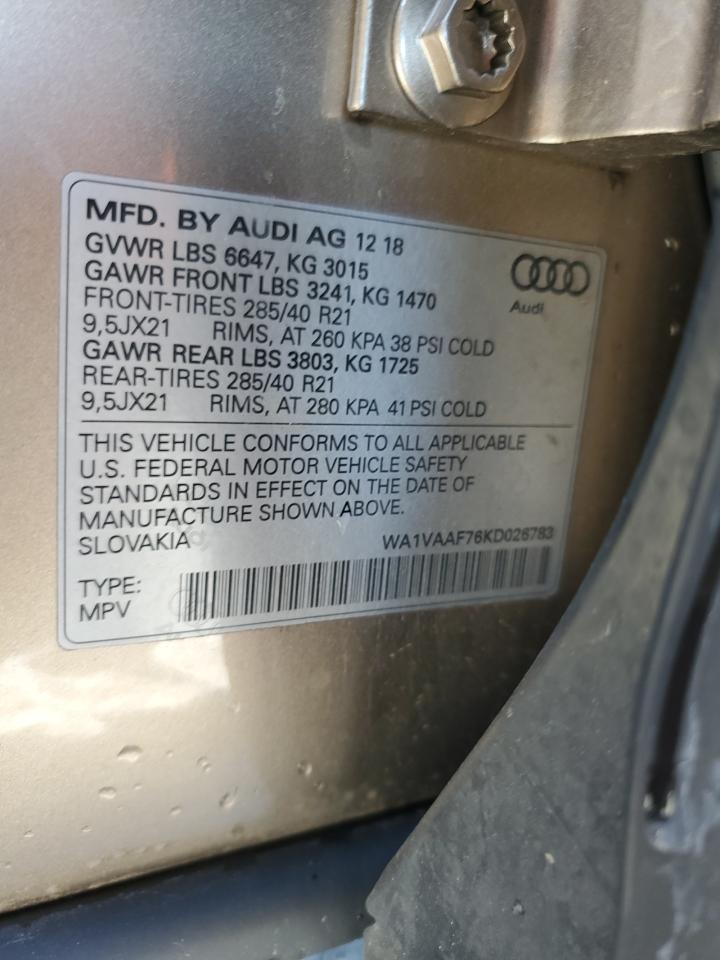 2019 Audi Q7 Prestige VIN: WA1VAAF76KD026783 Lot: 92036385