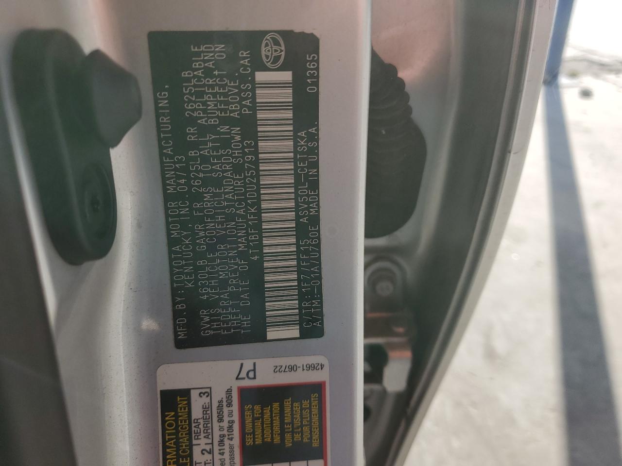 2013 Toyota Camry L VIN: 4T1BF1FK1DU257913 Lot: 93245995