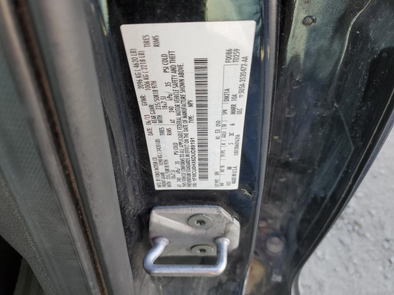 2013 Ford Escape Sel VIN: 1FMCU0HX6DUD89191 Lot: 91456495